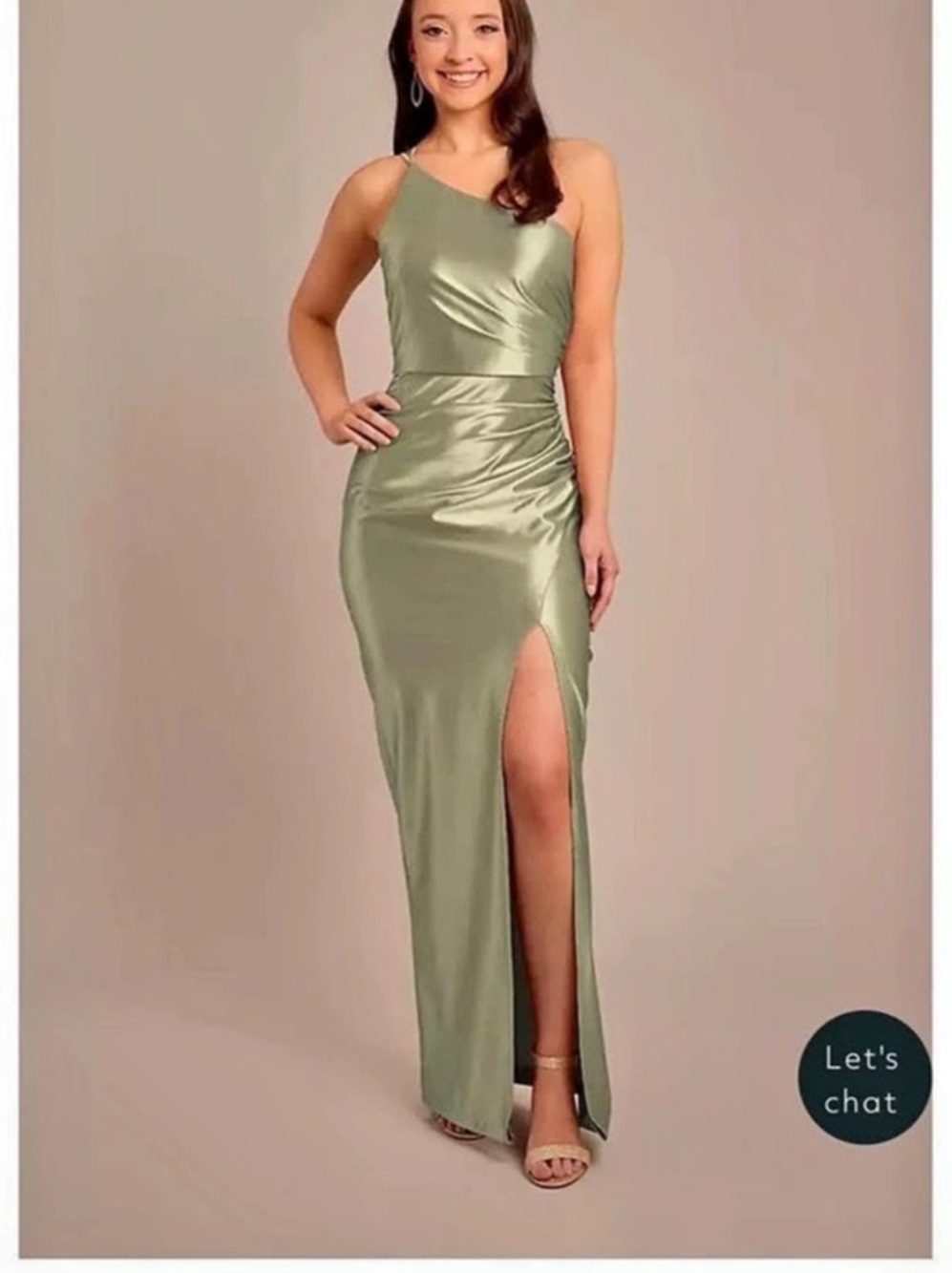 David's Bridal Ruched Slit Maxi Dress in Green